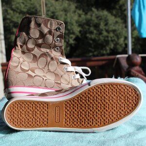 Coach Fold Down High Top Sneakers Brown and Pink NWOT Size 8 1/2